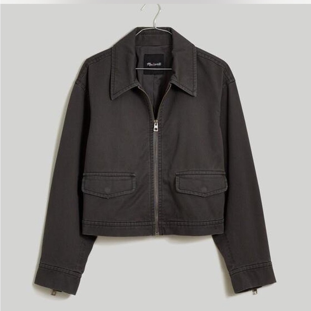 Madewell Gray Cropped Zip Bomber Jacket